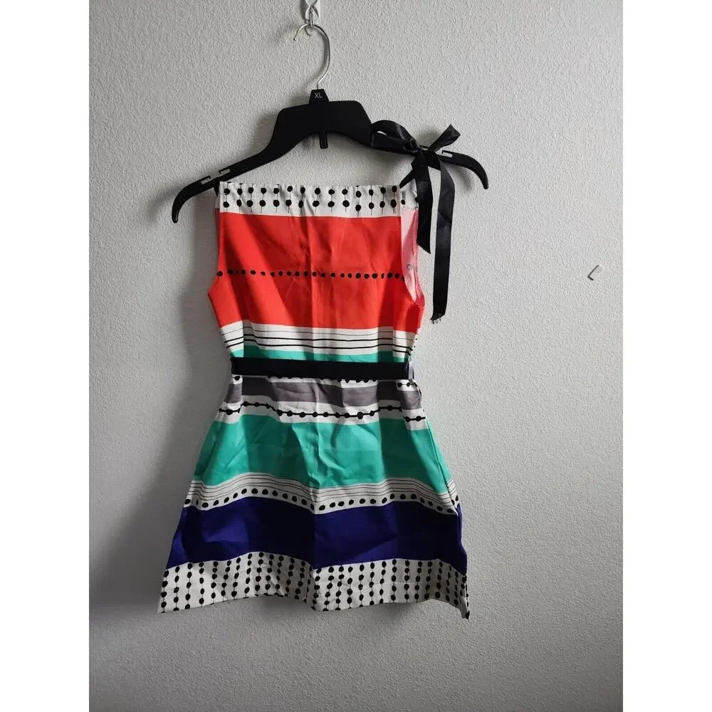 Girls‎ Multi Color Striped One Shoulder Dress Black Ribbon Tie Waist Party Dress